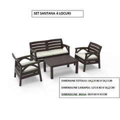 Set mobilier gradina maro Santana 4 persoane , 2 fotolii, canapea si masuta din poliratan