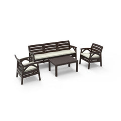 Set mobilier gradina Santana maro 5 persoane , 2 fotolii, canapea si masuta din poliratan
