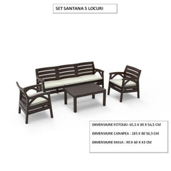 Set mobilier gradina Santana maro 5 persoane , 2 fotolii, canapea si masuta din poliratan