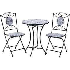 Set mobilier terasa/ gradina maro-alb, 2 scaune si masa, placi ceramice