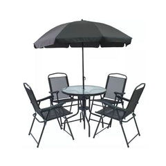 Set mobilier terasa/ gradina negru - masa, 4 scaune si umbrela