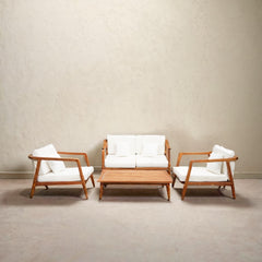 Set mobilier terasa/gradina Malibu 4 piese din lemn masiv de tec cu perne incluse