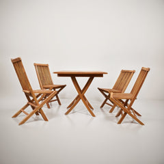 Set mobilier terasa/gradina Square 4 scaune si masa rabatabile din lemn masiv de tec de culoare maro natur cu perne incluse