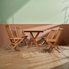 Set mobilier terasa/gradina Square 4 scaune si masa rabatabile din lemn masiv de tec de culoare maro natur cu perne incluse