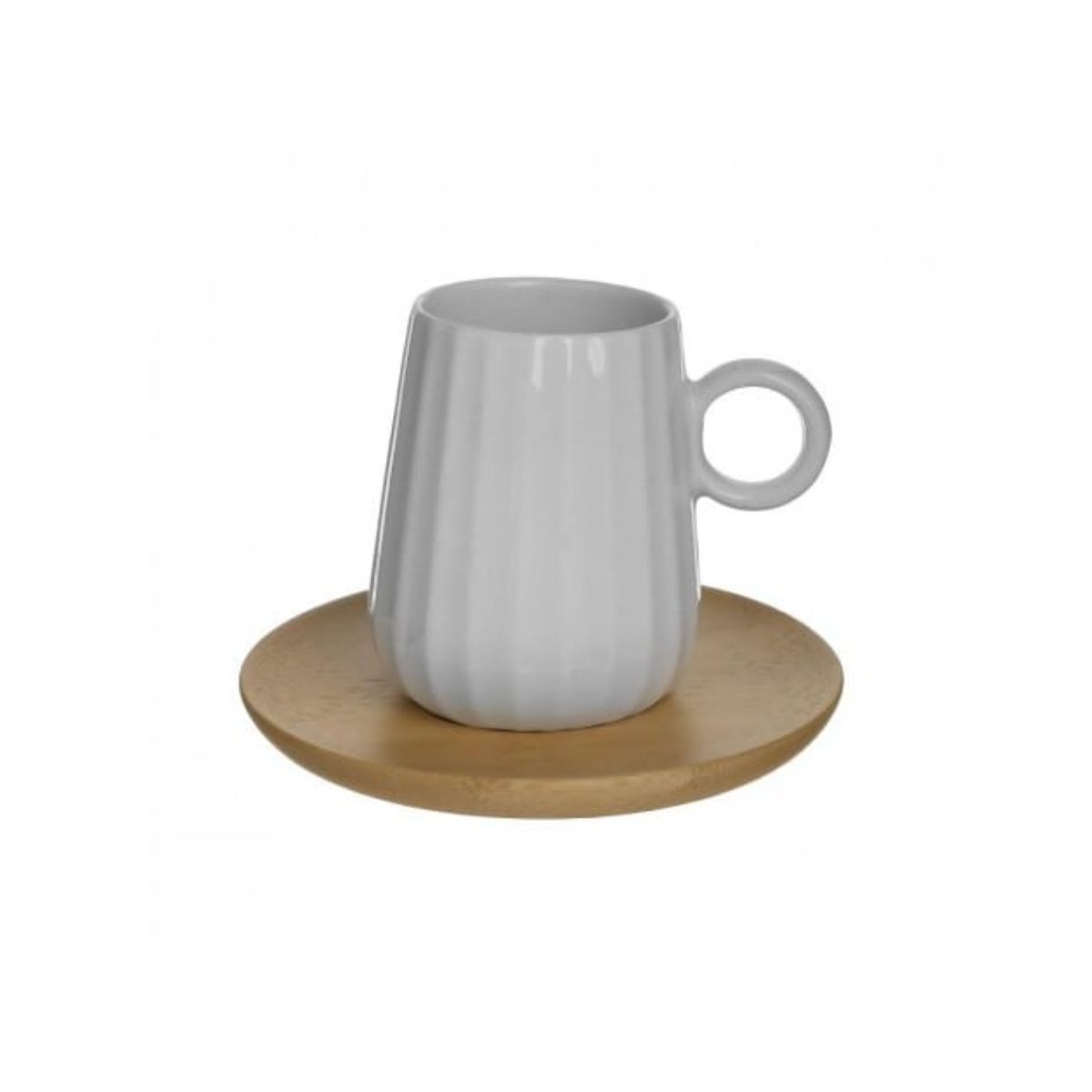 Set pentru cafea, 6 cesti din portelan cu suport din bambus, 9Χ6Χ7 cm., 1, hectarul.ro