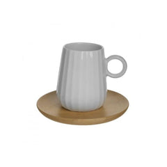 Set pentru cafea, 6 cesti din portelan cu suport din bambus, 9Χ6Χ7 cm.