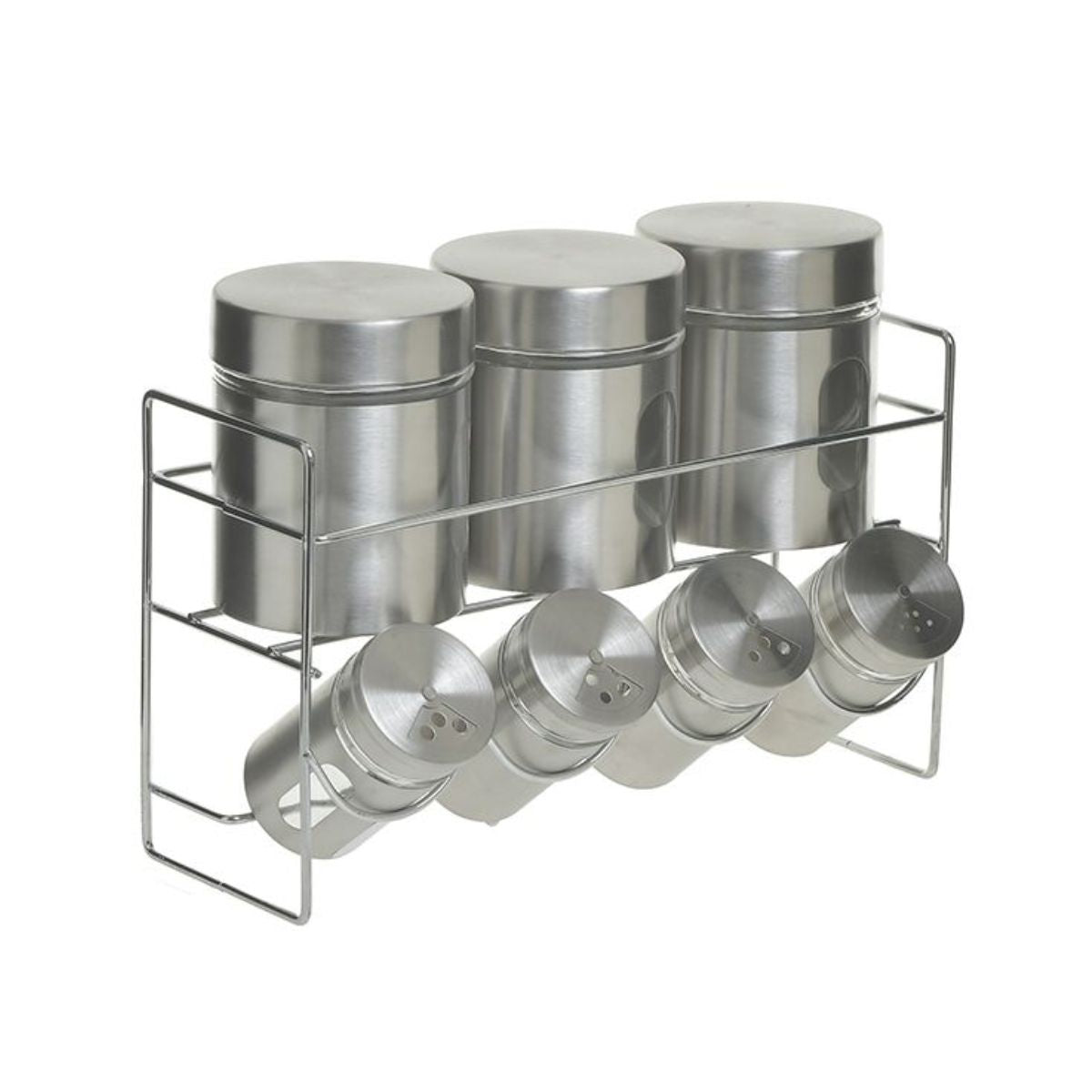 Set pentru condimente 7 recipiente argintiu din inox cu suport Inart, 1, hectarul.ro