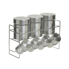 Set pentru condimente 7 recipiente argintiu din inox cu suport Inart