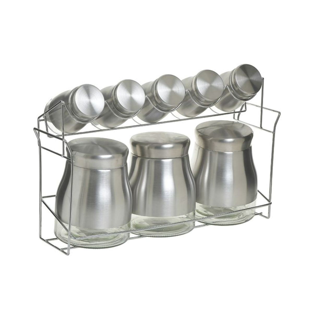 Set pentru condimente 8 recipiente argintiu din inox cu suport Inart, 1, hectarul.ro