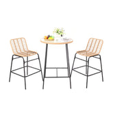 Hectarul - Set pentru terasa cu 2 scaune si o masuta inalte, maro/negru, din metal si polipropilena stil bambus