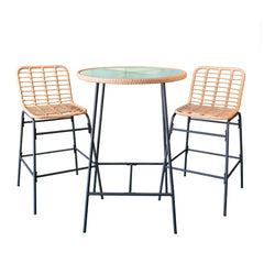 Set pentru terasa cu 2 scaune si o masuta inalte, maro/negru, din metal si polipropilena stil bambus