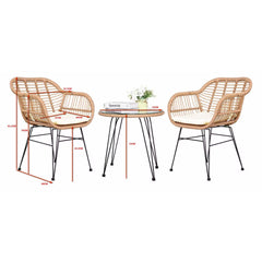 Set pentru terasa cu 2 scaune si o masuta, maro/negru, din metal si polipropilena stil bambus