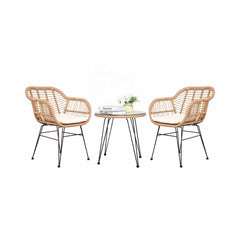 Set pentru terasa cu 2 scaune si o masuta, maro/negru, din metal si polipropilena stil bambus
