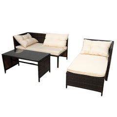 Set pentru terasa modular din 3 piese poliratan maro si perne bej