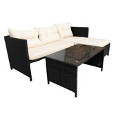 Hectarul - Set pentru terasa modular din 3 piese poliratan negru si perne bej