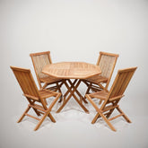 Hectarul - Set terasa/gradina Octogonal compus din masa si 4 scaune pliabile din lemn masiv de tec de culoare maro natur