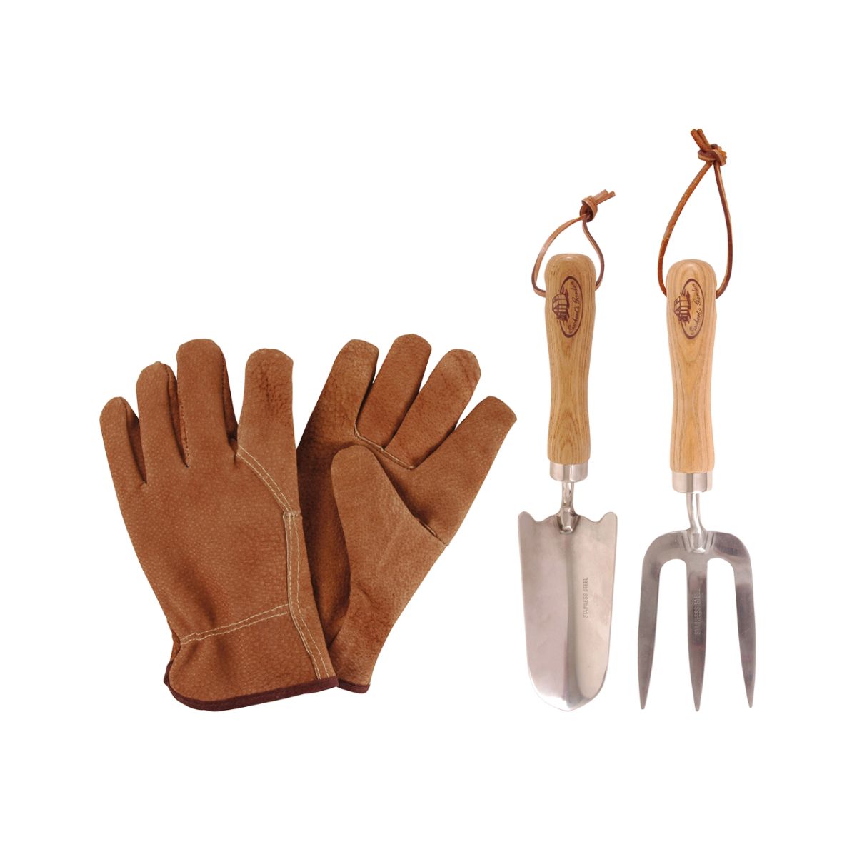 Set unelte pentru gradinarit din inox, lemn de frasin si piele Garden S Esschert Design, 1, hectarul.ro