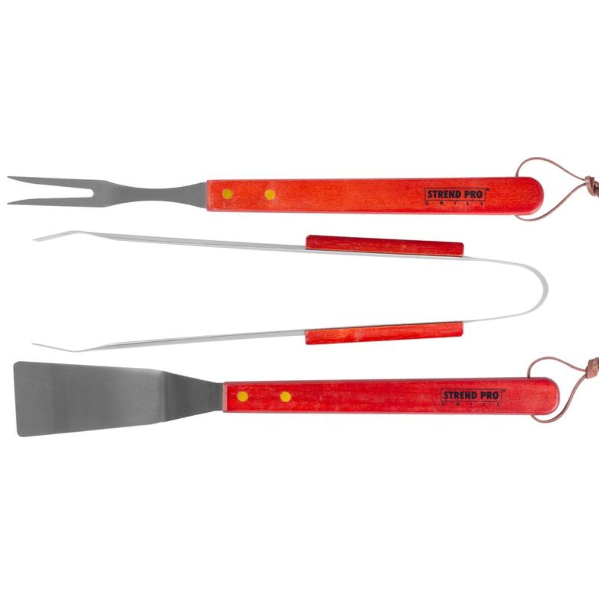 Set ustensile pentru gratar, 3 bucati din otel inoxidabil cu maner din lemn, 1, hectarul.ro