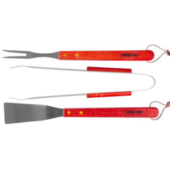 Set ustensile pentru gratar, 3 bucati din otel inoxidabil cu maner din lemn