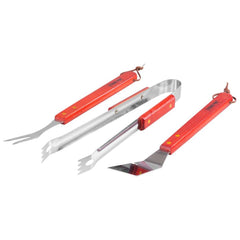 Set ustensile pentru gratar, 3 bucati din otel inoxidabil cu maner din lemn