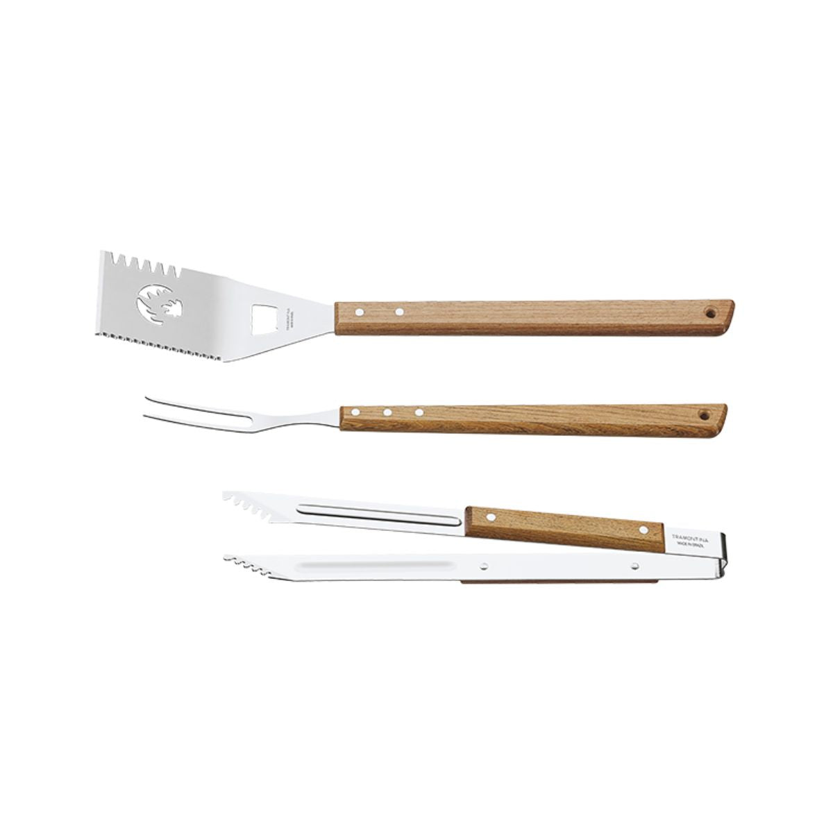Set ustensile pentru gratar 3 piese din inox si lemn Churrasco BBQ Tramontina, 1, hectarul.ro