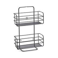 Suport de accesorii pentru baie/bucatarie cu ventuze, negru, din metal, 25 cm, Bathroom Rack Zeller