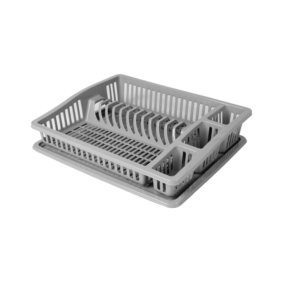 Suport de vase, gri, cu tava si suport de tacamuri, din plastic, 46 cm, Urban Living, 1, hectarul.ro