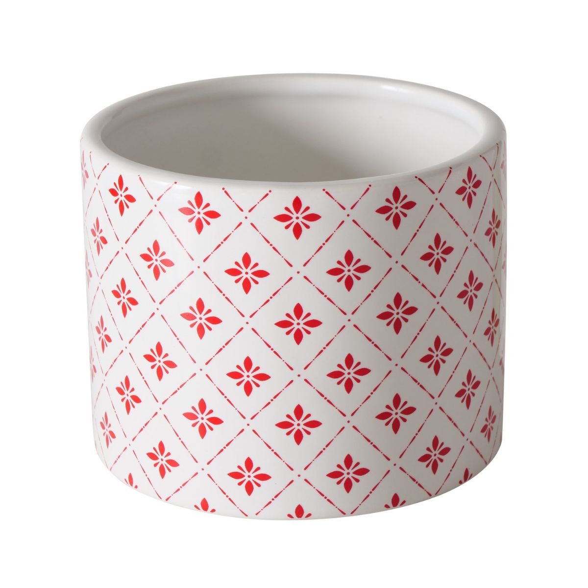 Suport decorativ pentru ghiveci, din ceramica, Ø10 cm, alb/rosu Geometric Lilly Boltze, 1, hectarul.ro