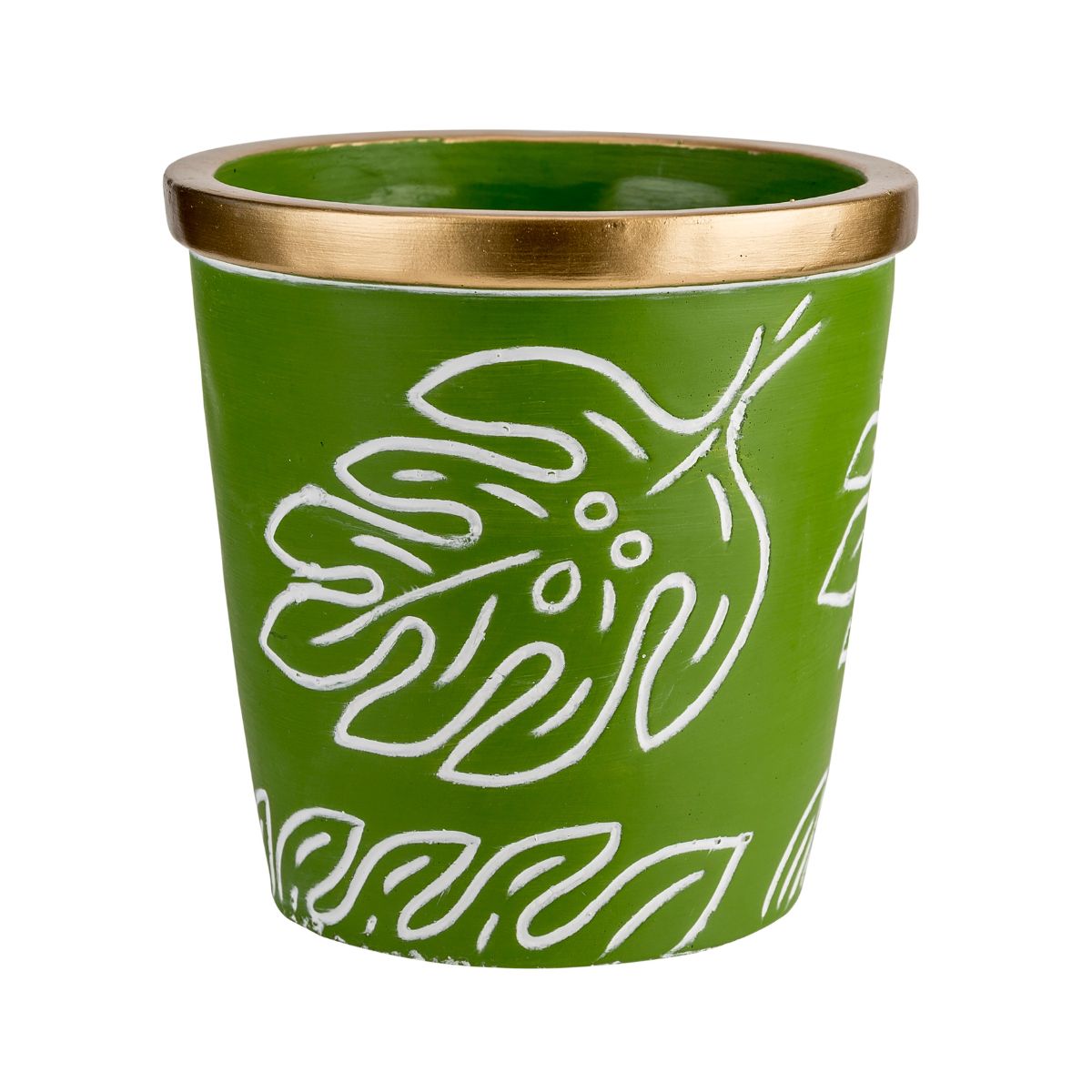 Suport decorativ pentru ghiveci, verde, din ciment, Ø14 x 14 cm Leaves Cosy&Trendy, 1, hectarul.ro