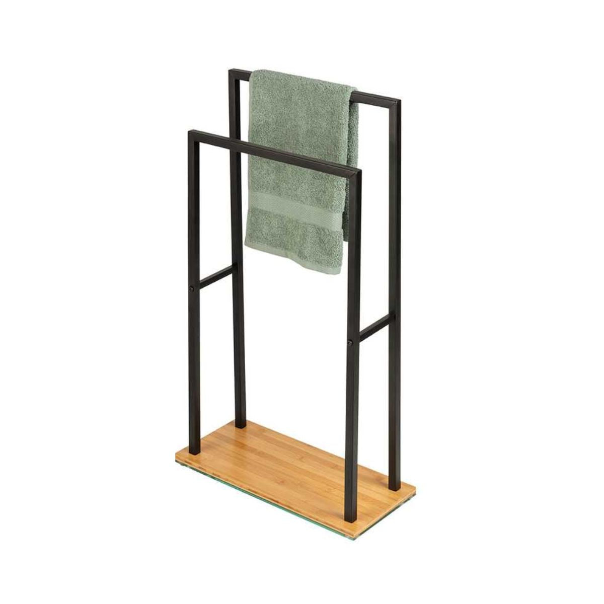 Suport pentru prosoape, din otel, bambus si sticla, 80 cm, Bambusa Wewnko, 1, hectarul.ro