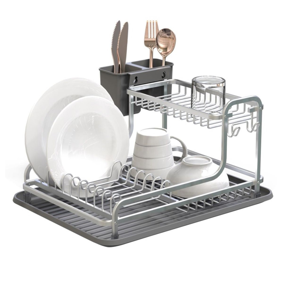 Suport vase, din aluminiu si plastic, cu tava si suport tacamuri, 43 x 36 x 22.50 cm, Grunberg GR3231, 1, hectarul.ro