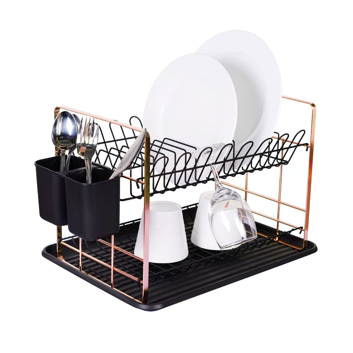 Suport vase, cromat finisaj mat, cu tava din plastic si suport tacamuri, 48x32x29 cm, Grunberg GR3232, 1, hectarul.ro