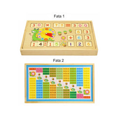 Tabla multifunctionala Montessori cu operatiuni matematice, ceas, betisoare si creta colorata, WD 4008