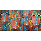 Hectarul - Tablou de metal 3D, model cu masti, 70x140 cm