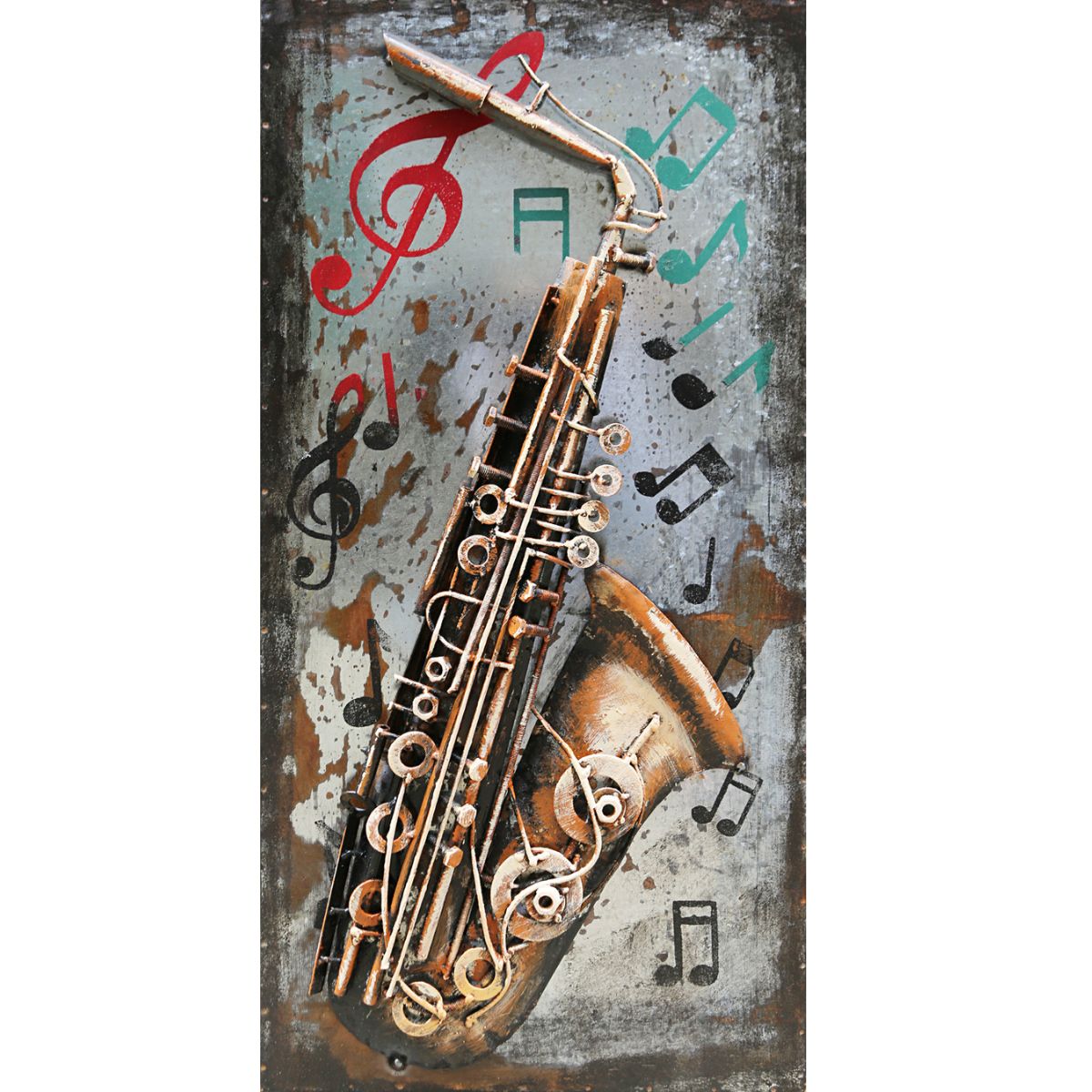 Tablou de metal 3D, model Saxofon, 40x80 cm, 1, hectarul.ro