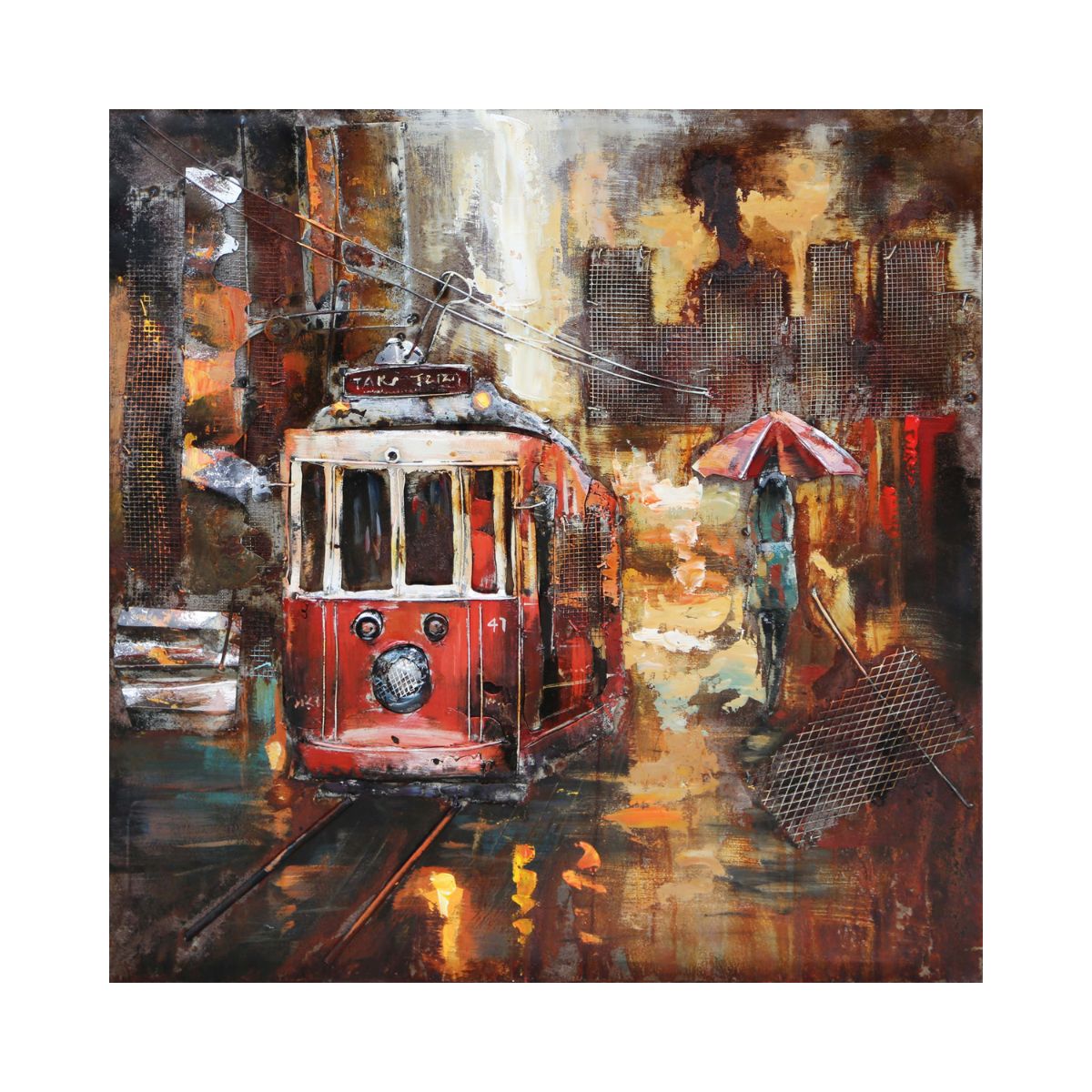 Tablou de metal 3D, model tramvai retro, 60x60x6 cm, 1, hectarul.ro