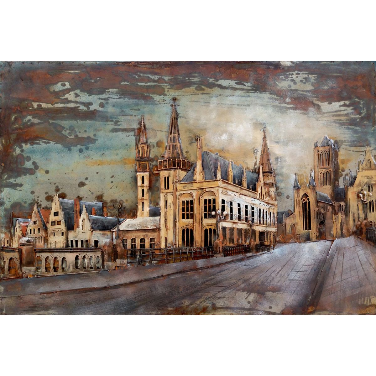 Tablou de metal 3D, motiv "Orasul Gent", 80x120x7 cm, 1, hectarul.ro