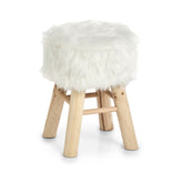 Hectarul - Taburet alb din lemn si blana artificiala Ø29 cm Zottel Zeller