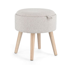 Taburet gri deschis din poliester boucle, MDF si lemn Ø39 cm Zoya Bizzotto