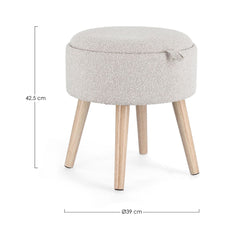 Taburet gri deschis din poliester boucle, MDF si lemn Ø39 cm Zoya Bizzotto