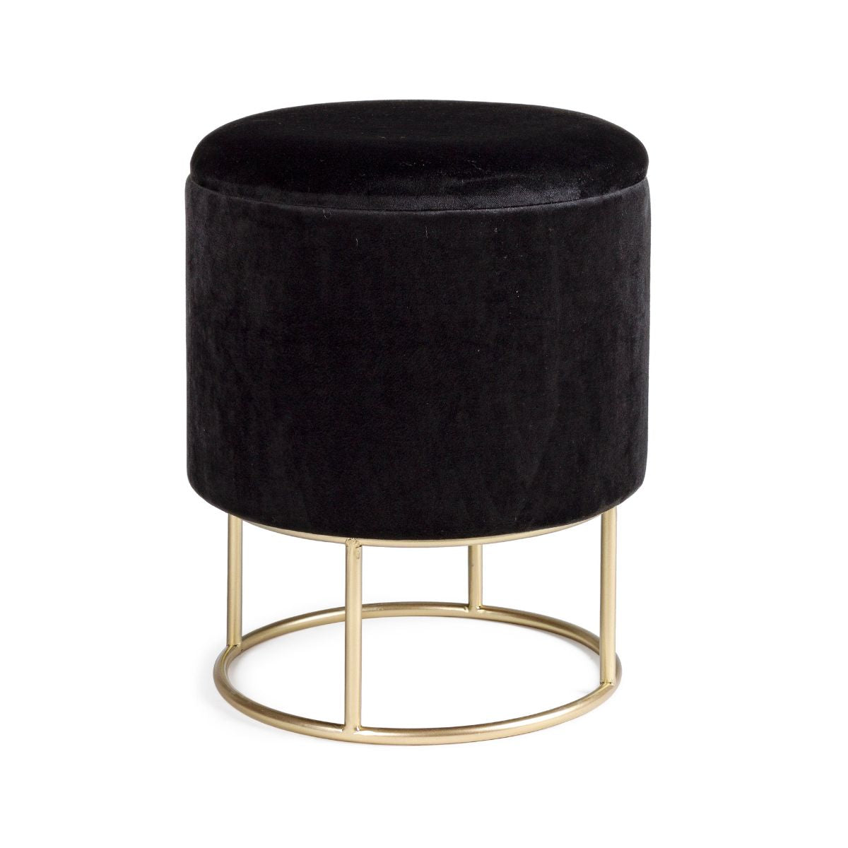 Taburet rotund negru/auriu din catifea poliester si otel Ø34 cm Polina Bizzotto, 1, hectarul.ro
