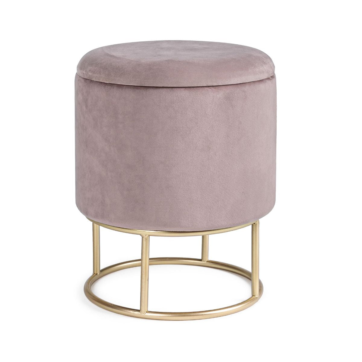 Taburet rotund roz pal/auriu din catifea poliester si otel Ø34 cm Polina Bizzotto, 1, hectarul.ro