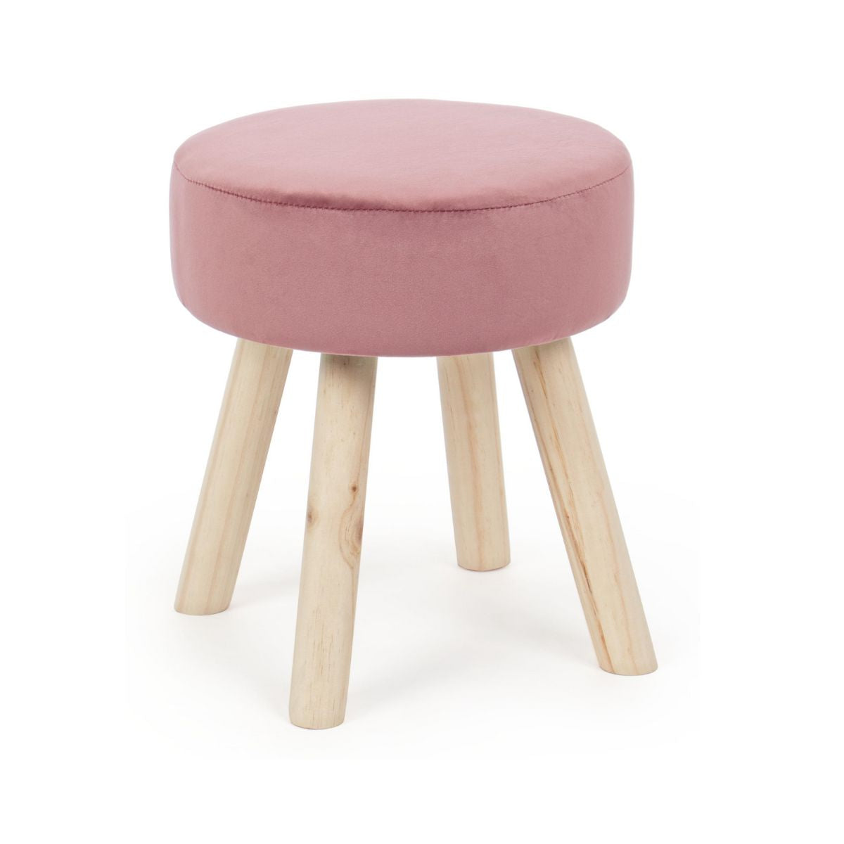 Taburet roz pal din catifea poliester, lemn si MDF Ø34 cm Adeline Bizzotto, 1, hectarul.ro