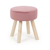 Hectarul - Taburet roz pal din catifea poliester, lemn si MDF Ø34 cm Adeline Bizzotto
