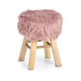 Hectarul - Taburet roz pal din lemn si blana artificiala Ø29 cm Zottel Zeller