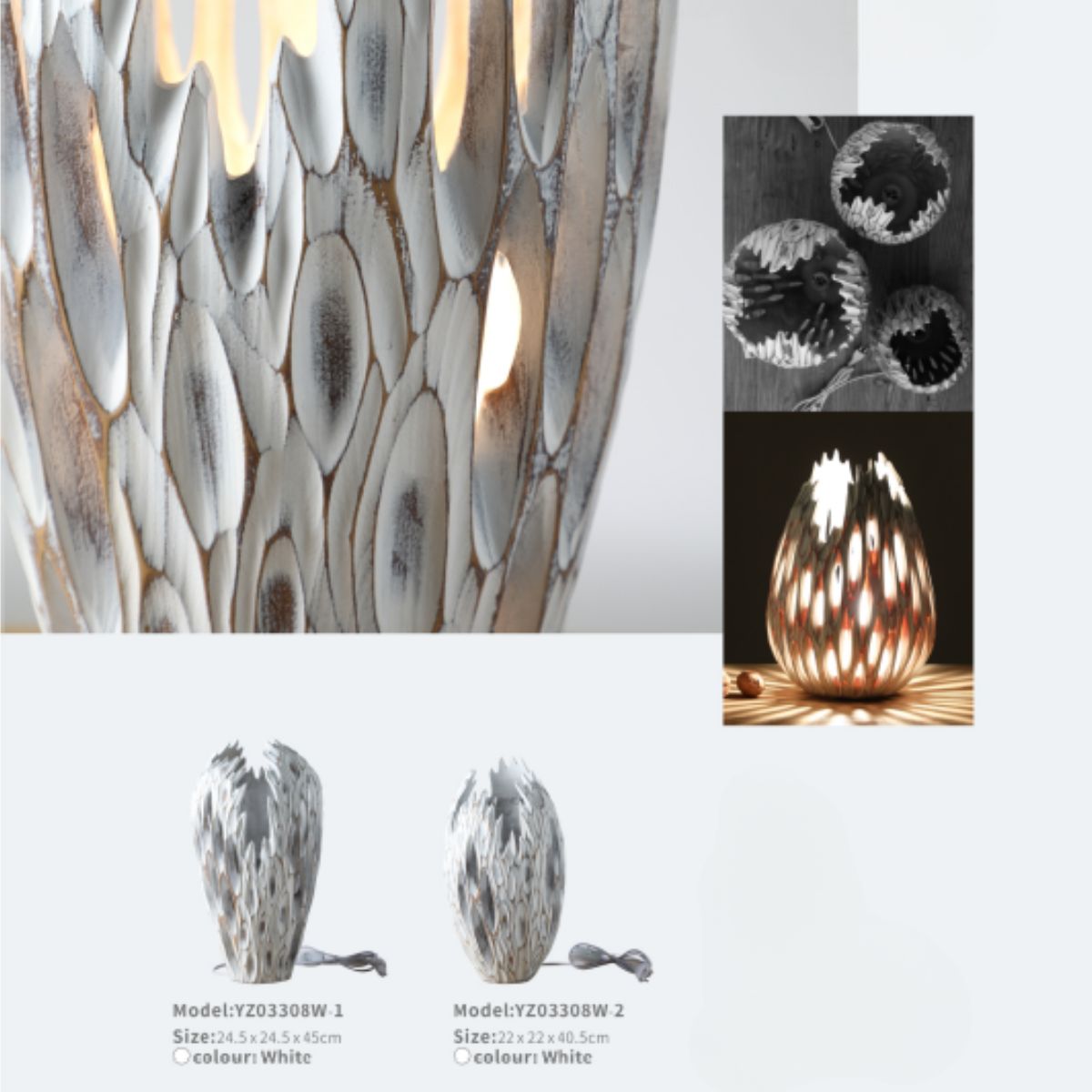 Veioza alba din polirasina Yazhi, 1, hectarul.ro