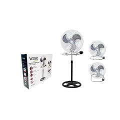 Ventilator cu picior 3 in 1, elice metalica, 45 cm diametru, putere 60 W, Victronic SF4502 negru/argintiu