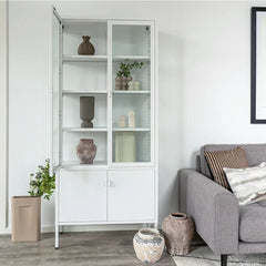 Vitrina alba din otel si sticla, 4 usi, 80x35x175 cm Brisbane House Nordic