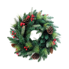 Coronita de Craciun Ø45 cm verde/rosu brad si pin cu conuri si bobite - MagicHome