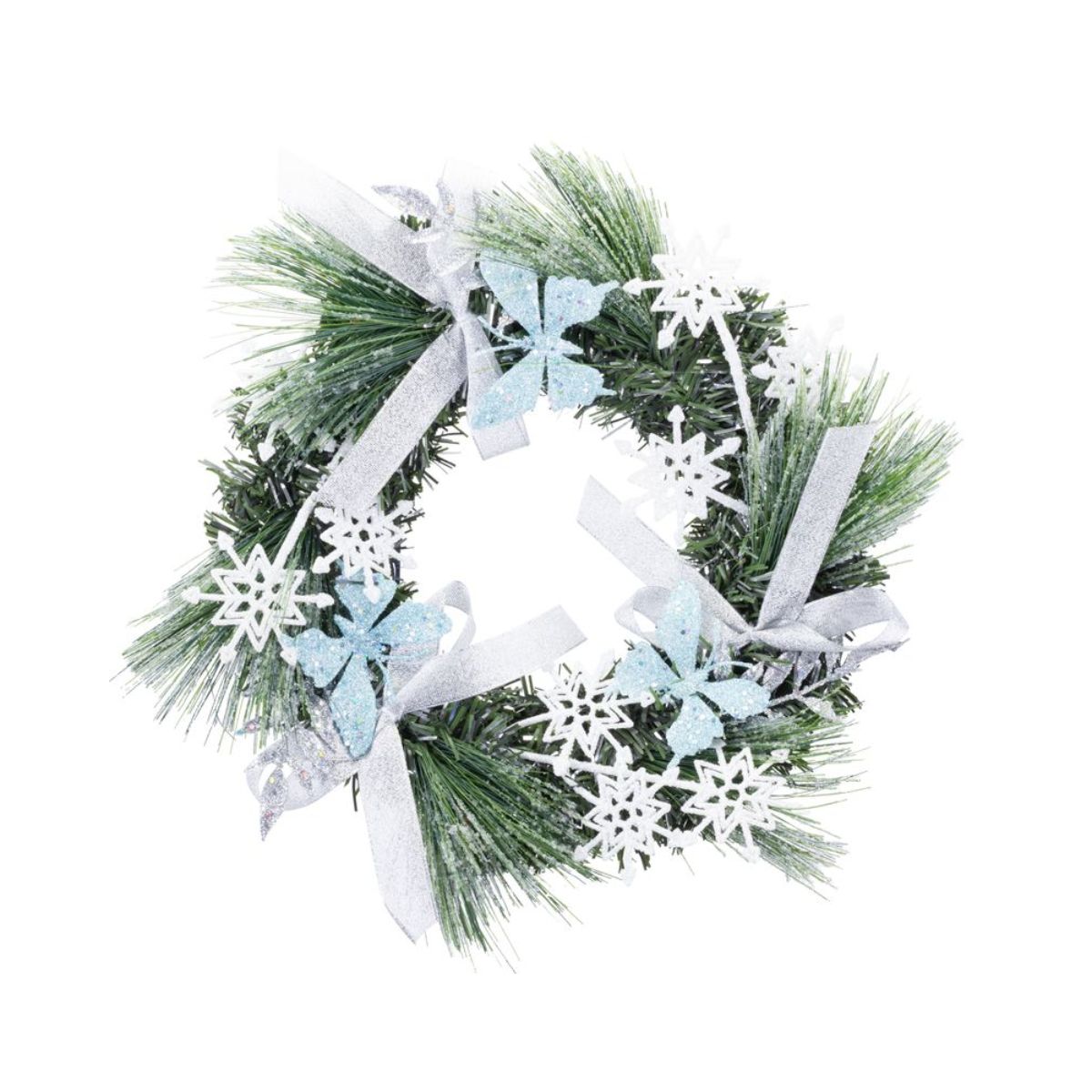 Coronita de Craciun Ø35 cm, pin verde/bleu cu fluturi si fundite - MagicHome, 1, hectarul.ro